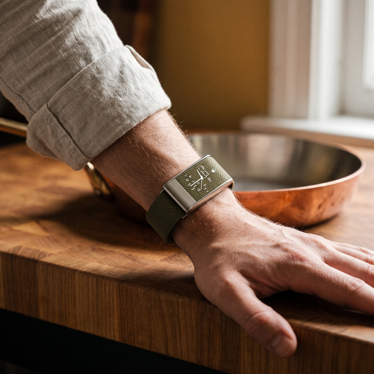 straprr-scene::being-late-green 02-lifestyle-b — Being late green worn
